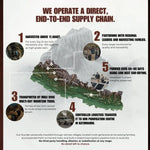 Infographic about a direct supply chain for a product, with text and graphics on a white background.